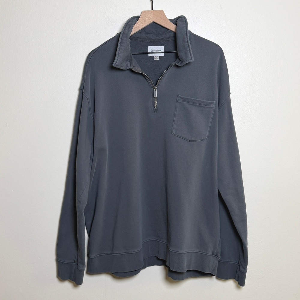 Goodfellow Mens 100% Cotton‎ Quarter Zip Pullover XXL Grey Chest Pocket Ribbed